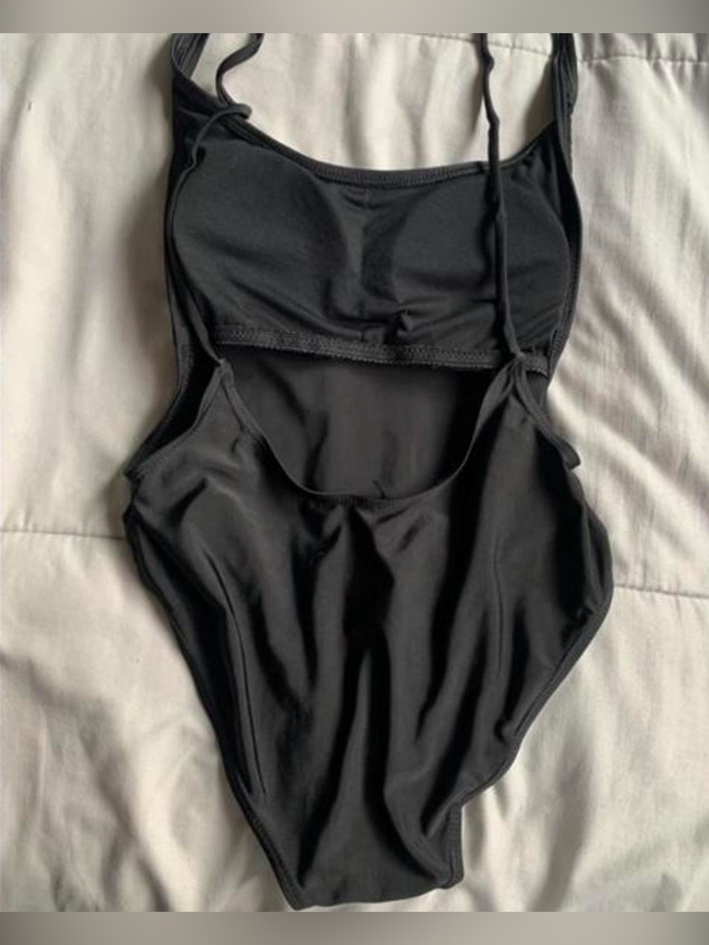 Women’s Black Bare-Back One-Piece Swim Suit - Minimal Back Strap - Picture 3 of 4